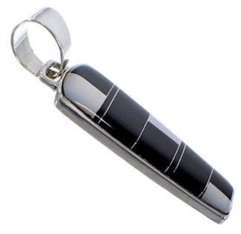 Sterling Silver Black Jade Mother Of Pearl Inlay Slide Pendant RS42793